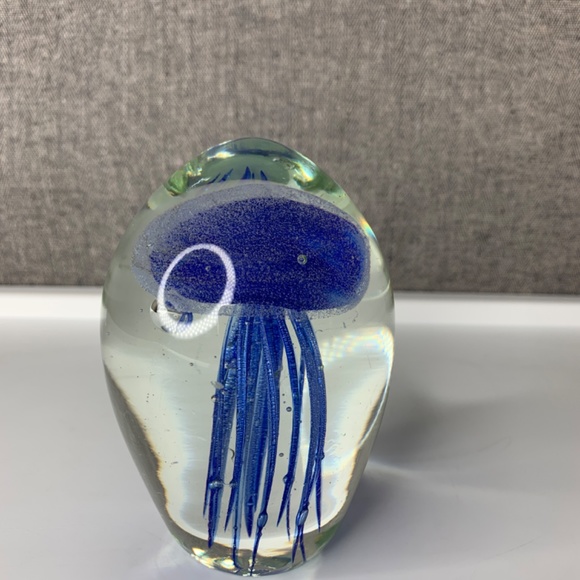 Art Glass Blue Tropical Jellyfish Paperweight Collectible - Picture 2 of 7